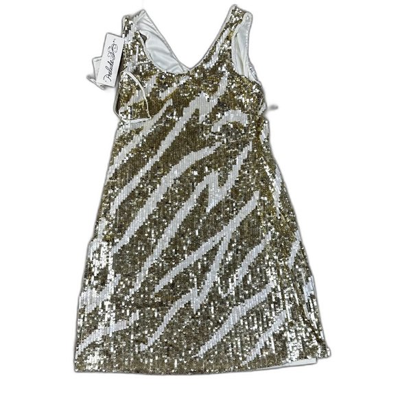 NWT Mini Dress Size 8 | Prelude White and Gold pearl & Sequin Tank Dress. - Picture 10 of 12